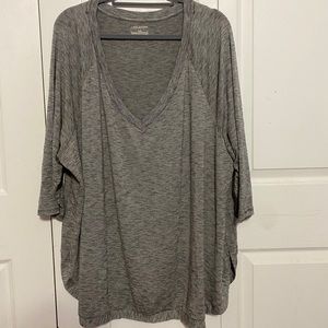 Grey V-neck bottom banded blouse